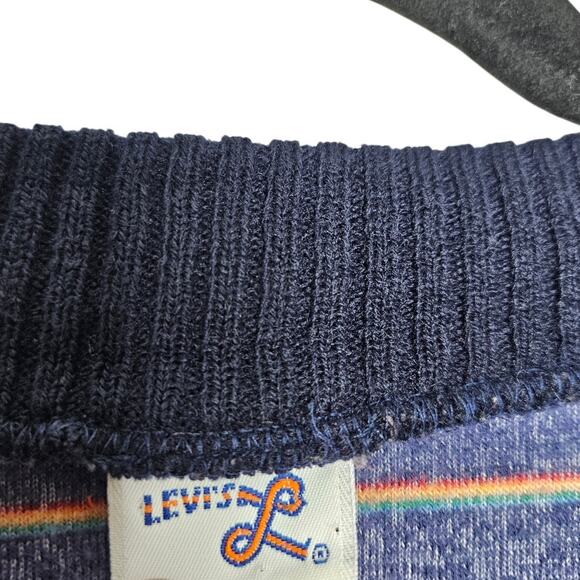 Vintage 70 Levis M Blue Rainbow Stripe Velour V Neck Top Retro Casual - Picture 5 of 5